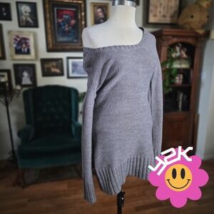 Vintage Y2K Wet Seal Gray Knit Boat Neck Long Sleeve Cozy Pullover Sweater
